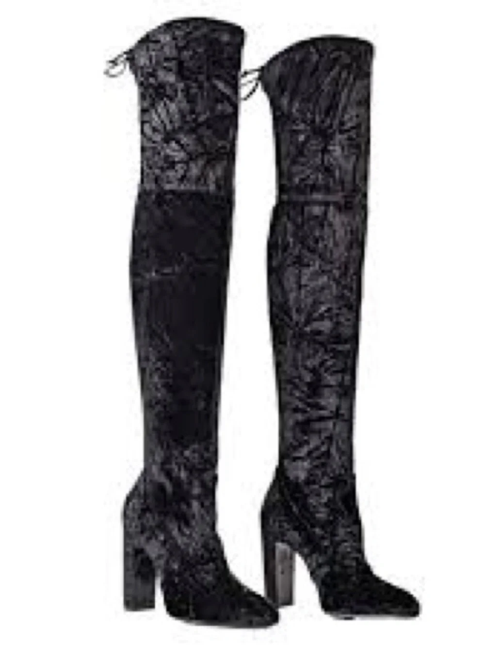 Vidaland Crushed Velvet Over-the-Knee Velvet Block Heel Boots - Black